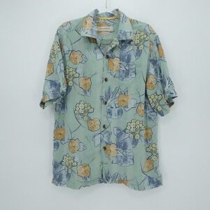 Tommy Bahama Shirt Mens Small Green Floral Silk Camp Loop Collar Hawaiian Resort
